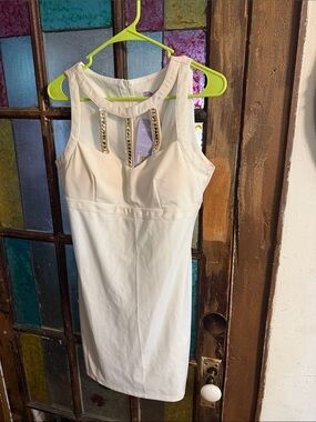 Ivory Mini Dress with Jeweled Neckline
